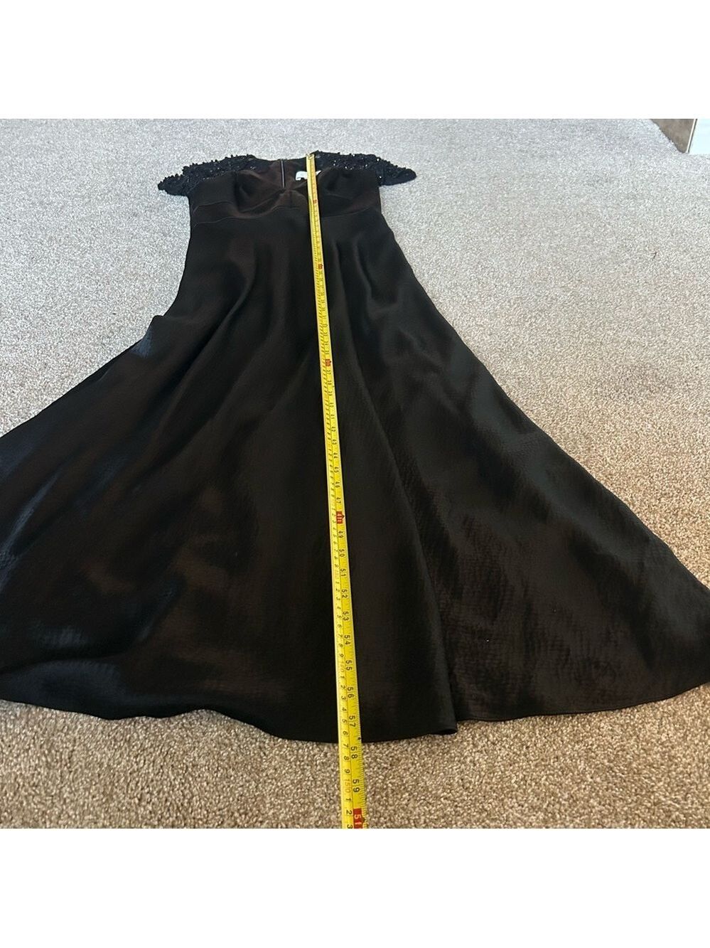 Badgley Mischka black beaded lace short sleeve silk formal evening gown 8 NWOT - Picture 14 of 17